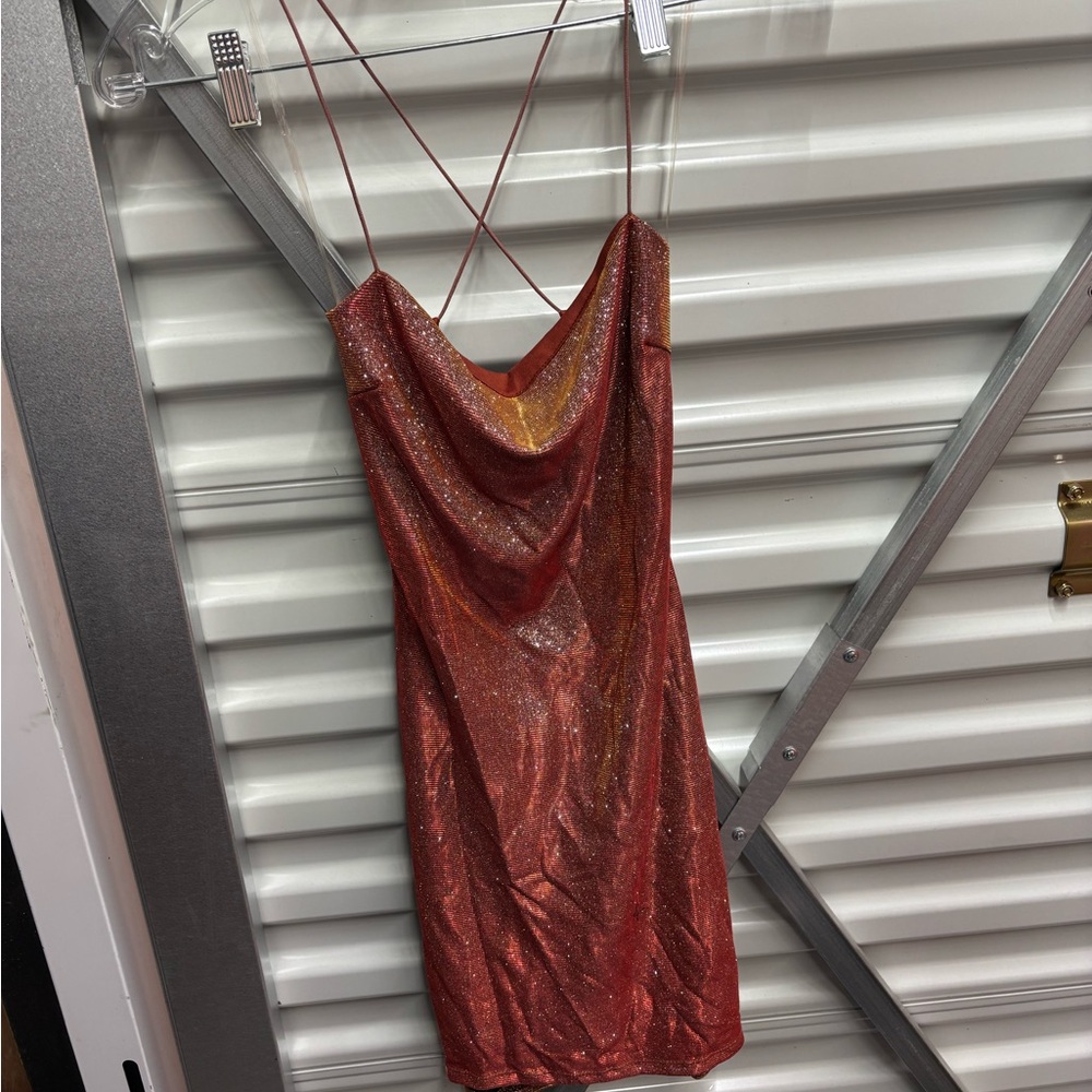 Elegant Pinkish Red Glitter Backless Mini Dress